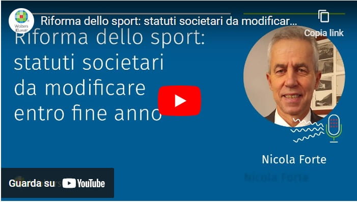 Riforma Dello Sport: Statuti Societari Da Modificare Entro Fine Anno